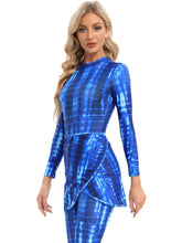 Load image into Gallery viewer, 2023 Women Modest Muslim Swimwear Casual Long Sleeves Swimsuit 4pcs Burkini + Bra Pad Navy Blue