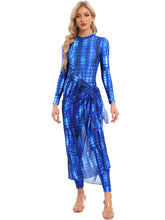 Load image into Gallery viewer, 2023 Women Modest Muslim Swimwear Casual Long Sleeves Swimsuit 4pcs Burkini + Bra Pad Navy Blue