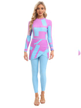 Load image into Gallery viewer, 2023 Women Modest Muslim Swimwear Casual Long Sleeves Swimsuit 4pcs Burkini + Bra Pad Pink