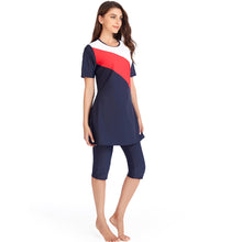 Load image into Gallery viewer, Diagonal stripes CROP Burkini For Women Red