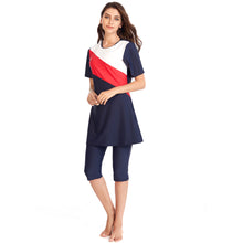 Load image into Gallery viewer, Diagonal stripes CROP Burkini For Women Red