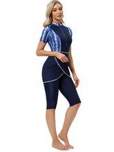 Load image into Gallery viewer, CROP Short Muslim Swimwear Womens Modest Muslim Swimsuit Burkini With Front Zip Denim Blue
