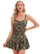 Load image into Gallery viewer, Green Floral Women's Plus-Size Flower Printing Shaping Body One Piece Swim Dresses Swimsuit