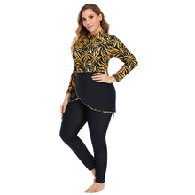 Load image into Gallery viewer, Golden leaf print Modest swimsuit Burkini Muslim swimwear