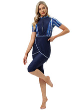 Load image into Gallery viewer, CROP Short Muslim Swimwear Womens Modest Muslim Swimsuit Burkini With Front Zip Denim Blue
