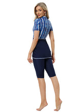 Load image into Gallery viewer, CROP Short Muslim Swimwear Womens Modest Muslim Swimsuit Burkini With Front Zip Denim Blue