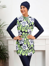 Load image into Gallery viewer, Green Print Modest  Muslim Swimwear Burkini