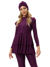 Load image into Gallery viewer, Modest Swimsuit Muslim Swimwear Burkini + Turban +Bra Pad Purple