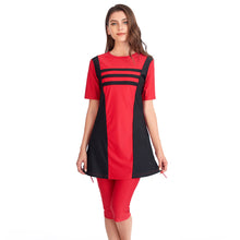 Load image into Gallery viewer, Color Contrast CROP Burkini For Women Red Black