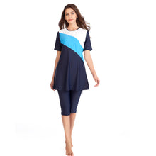 Load image into Gallery viewer, Diagonal stripes CROP Burkini For Women Blue