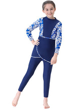 Load image into Gallery viewer, Full covered Modest Muslim Swimwear Burkini For Girl Blue Flower