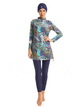 Load image into Gallery viewer, Green Floral Print Modest Muslim Swimwear Burkini