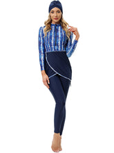 Load image into Gallery viewer, Muslim Swimwear Burkini with Bra Pad + Front Zipper Denim Blue