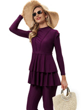 Load image into Gallery viewer, Modest Swimsuit Muslim Swimwear Burkini + Turban +Bra Pad Purple