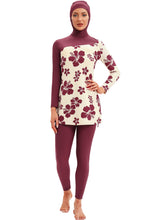 Load image into Gallery viewer, Red Flower Print Muslim Swimwear Burkini with Hijab