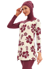 Load image into Gallery viewer, Red Flower Print Muslim Swimwear Burkini with Hijab