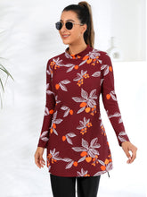 Load image into Gallery viewer, Wine Red Print Modest Muslim Swimwear Burkini