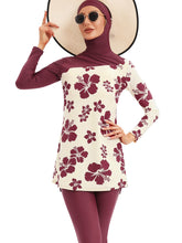 Load image into Gallery viewer, Red Flower Print Muslim Swimwear Burkini with Hijab