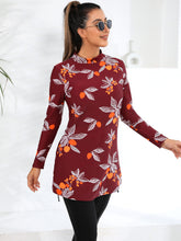 Load image into Gallery viewer, Wine Red Print Modest Muslim Swimwear Burkini