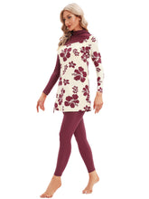 Load image into Gallery viewer, Red Flower Print Muslim Swimwear Burkini with Hijab