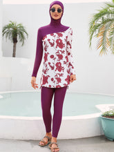 Load image into Gallery viewer, Purple Flower Print Muslim Swimwear Burkini with Hijab