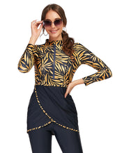 Load image into Gallery viewer, Golden leaf print Modest swimsuit Burkini Muslim swimwear