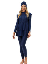 Load image into Gallery viewer, Modest Swimsuit Muslim Swimwear Burkini + Turban +Bra Pad Navy Blue