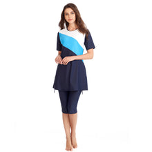 Load image into Gallery viewer, Diagonal stripes CROP Burkini For Women Blue