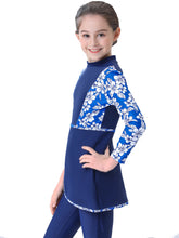 Load image into Gallery viewer, Full covered Modest Muslim Swimwear Burkini For Girl Blue Flower