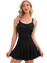 Load image into Gallery viewer, Solid Black Women's Plus-Size Flower Printing Shaping Body One Piece Swim Dresses Swimsuit