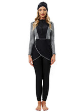 Load image into Gallery viewer, Muslim Swimwear Burkini with Bra Pad + Front Zipper Black and White Grid