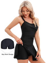 Load image into Gallery viewer, Solid Black Women's Plus-Size Flower Printing Shaping Body One Piece Swim Dresses Swimsuit