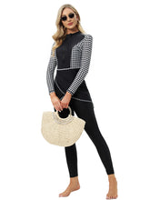 Load image into Gallery viewer, Muslim Swimwear Burkini with Bra Pad + Front Zipper Black and White Grid
