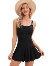 Load image into Gallery viewer, Solid Black Women's Plus-Size Flower Printing Shaping Body One Piece Swim Dresses Swimsuit