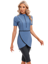 Load image into Gallery viewer, CROP Short Muslim Swimwear Womens Modest Muslim Swimsuit Burkini With Front Zip Blue