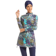 Load image into Gallery viewer, Green Floral Print Modest Muslim Swimwear Burkini