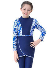 Load image into Gallery viewer, Full covered Modest Muslim Swimwear Burkini For Girl Blue Flower