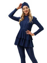 Load image into Gallery viewer, Modest Swimsuit Muslim Swimwear Burkini + Turban +Bra Pad Navy Blue