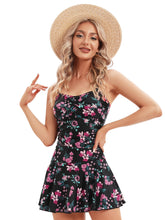 Load image into Gallery viewer, Black Flower Printed Women's Plus-Size Flower Printing Shaping Body One Piece Swim Dresses Swimsuit