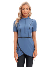 Load image into Gallery viewer, CROP Short Muslim Swimwear Womens Modest Muslim Swimsuit Burkini With Front Zip Blue