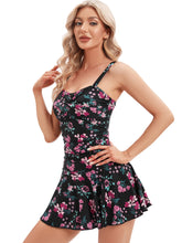 Load image into Gallery viewer, Black Flower Printed Women's Plus-Size Flower Printing Shaping Body One Piece Swim Dresses Swimsuit