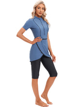 Load image into Gallery viewer, CROP Short Muslim Swimwear Womens Modest Muslim Swimsuit Burkini With Front Zip Blue
