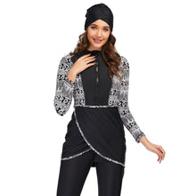 Load image into Gallery viewer, Black Geometric Print Muslim Swimwear Burkini