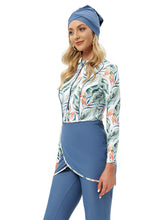 Load image into Gallery viewer, Muslim Swimwear Burkini with Bra Pad +Zipper Flamingo Flower
