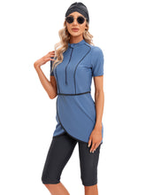 Load image into Gallery viewer, CROP Short Muslim Swimwear Womens Modest Muslim Swimsuit Burkini With Front Zip Blue