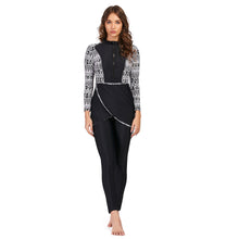 Load image into Gallery viewer, Black Geometric Print Muslim Swimwear Burkini