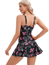 Load image into Gallery viewer, Black Flower Printed Women's Plus-Size Flower Printing Shaping Body One Piece Swim Dresses Swimsuit
