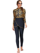 Load image into Gallery viewer, Golden leaf print Modest swimsuit Burkini Muslim swimwear