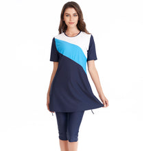 Load image into Gallery viewer, Diagonal stripes CROP Burkini For Women Blue