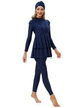 Load image into Gallery viewer, Modest Swimsuit Muslim Swimwear Burkini + Turban +Bra Pad Navy Blue